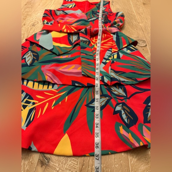 Alex Marie Bold Red Tropical Dress Sleeveless Belted Ruffle 10 - Picture 5 of 8